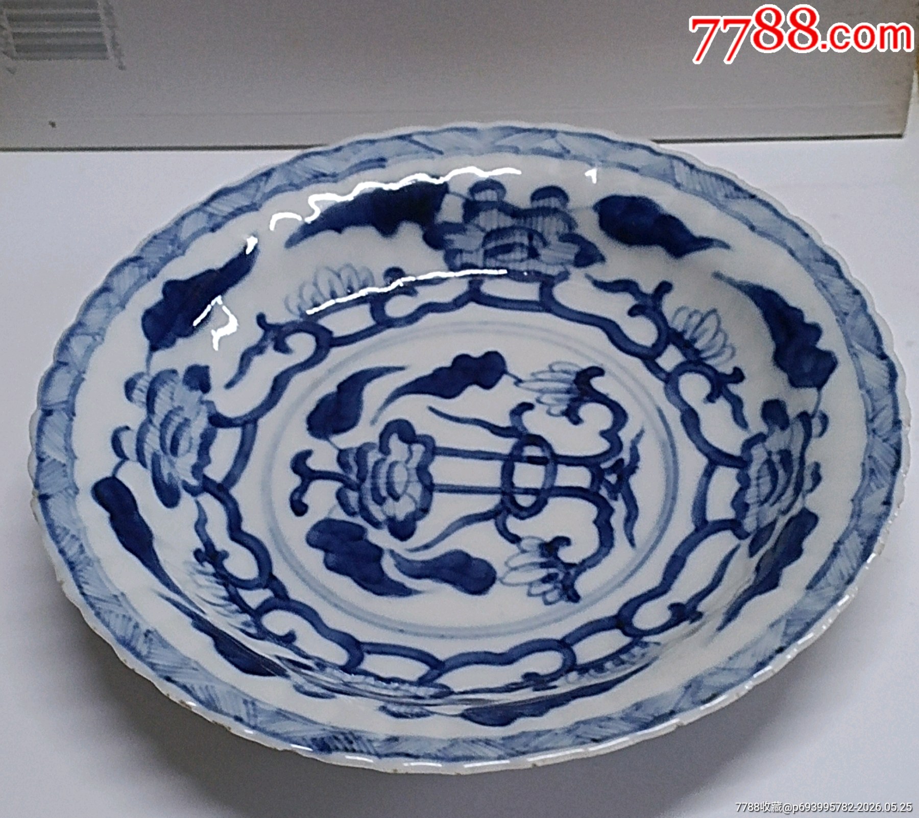 清-康熙景德鎮(zhèn)民窯青花花卉紋瓜棱盤(pán)_價(jià)格1450元_第4張_