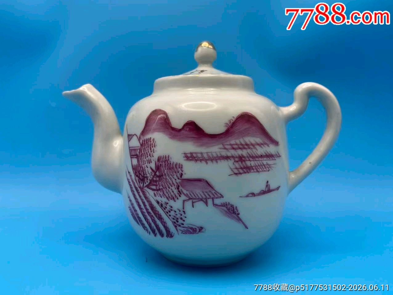 歐洲回流，五十年代胭脂紅山水壺。品相：全品尺寸：如圖?。。≠I(mǎi)家注意：_價(jià)格295元_第1張_