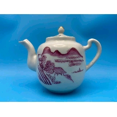 歐洲回流，五十年代胭脂紅山水壺。品相：全品尺寸：如圖?。?！買(mǎi)家注意：