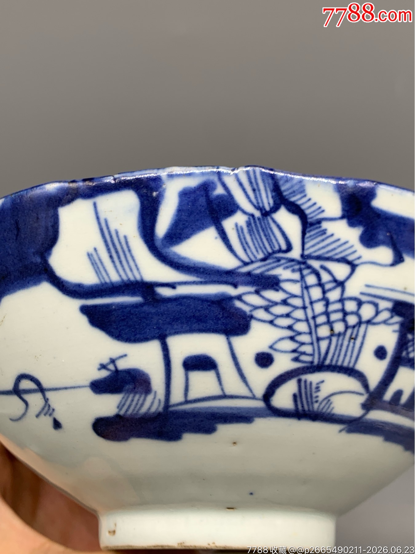 清咸豐青花山水亭臺樓閣攜琴訪友花口碗_價(jià)格181元_第6張_
