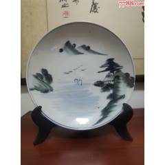 清乾隆豆青釉青花山水纹碗__【7788收藏】