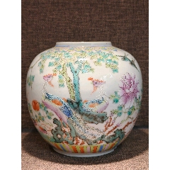 清光緒細(xì)路粉彩五倫圖罐內(nèi)驚釉底足小磕