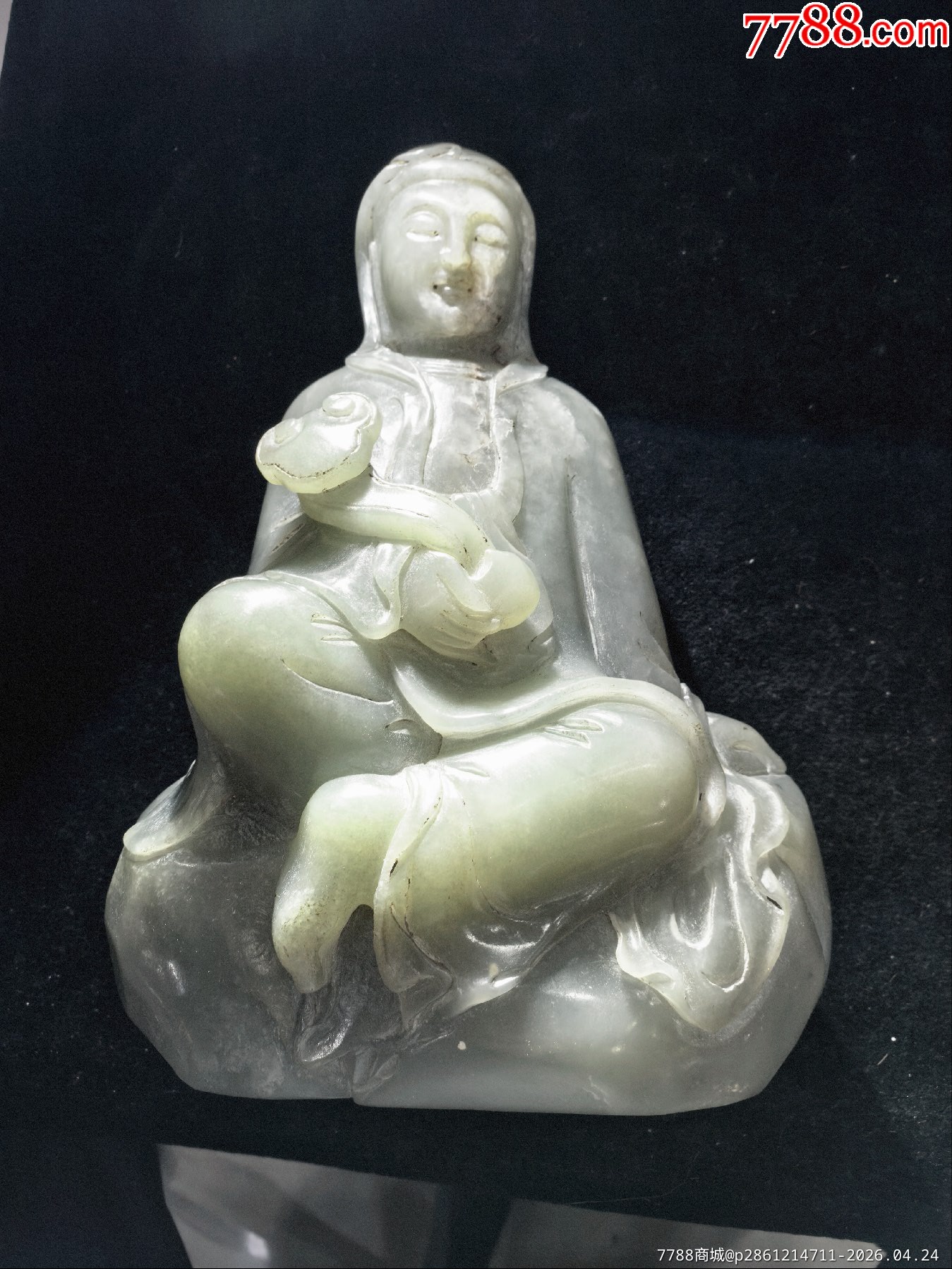 原味極美品純天然和田青白玉雕厚重觀音一尊_價(jià)格400元_第6張_