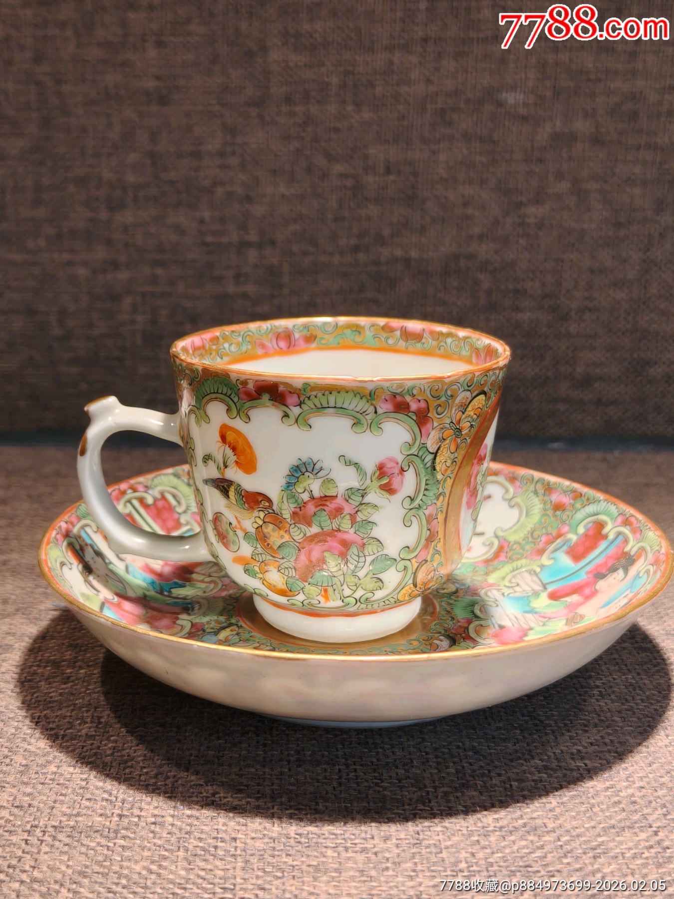 清同治廣彩西廂記花鳥人物杯碟套_價格706元_第4張_