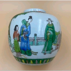 歐洲回流。晚清五彩人物張生趕考罐。畫(huà)工精細(xì)，絕對(duì)算是同類(lèi)題材中的