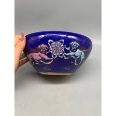 清咸豐霽藍(lán)釉粉彩雙獅戲繡球紋香爐(zc44824938)