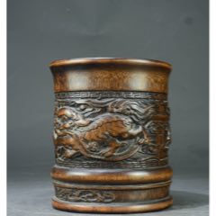 紫檀木雕刻笔筒摆件，满金星牛毛纹清晰，高17.5厘米，宽17.5厘米，重