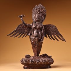 珍品旧藏收明代纯铜紫铜高浮雕錾刻鎏金座天使观音菩萨佛像一尊- 其它佛
