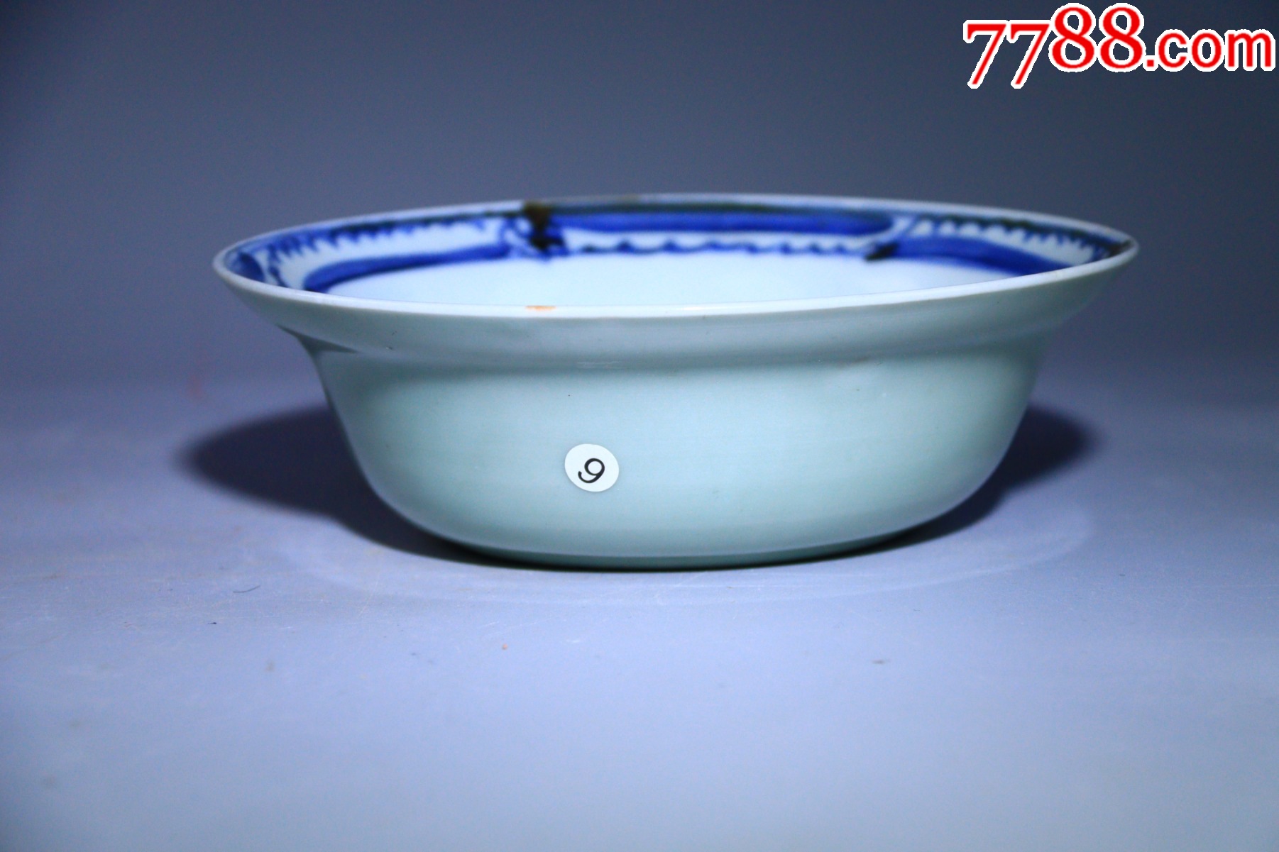 清乾隆豆青釉青花山水纹碗__【7788收藏】