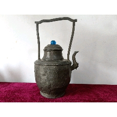 道口老锡器带把锡温酒壶锡茶壶鎏金老锡器带柄茶壶__【7788旧书网】