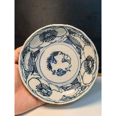 7606】清乾隆青花山水楼阁图树叶形盘__【7788版画原作】