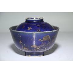 清乾隆祭蓝釉描金山水纹盖碗_蓝釉瓷_清雅斋回流瓷器杂项【7788落地钟收藏】