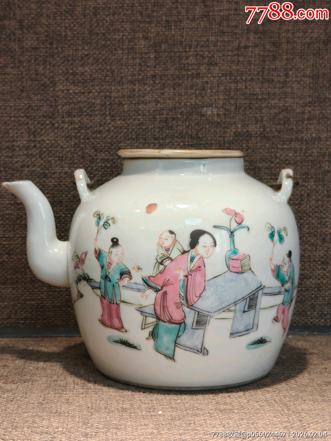 清道光粉彩三娘教子狀元及第提梁壺_價格2038元_第1張_