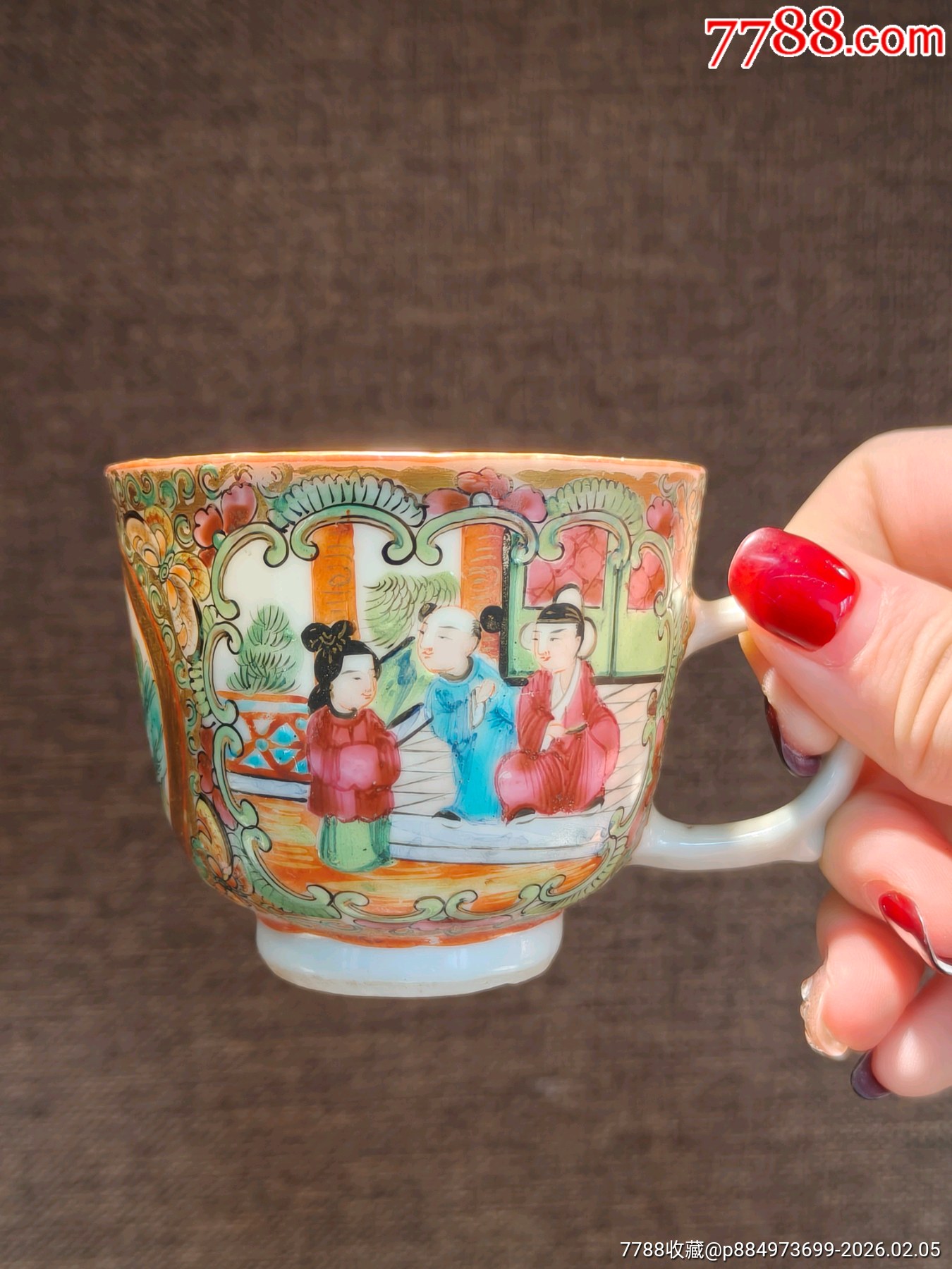 清同治廣彩西廂記花鳥人物杯碟套_價格706元_第7張_