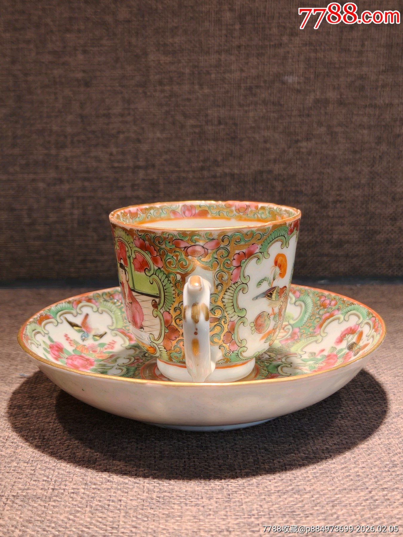 清同治廣彩西廂記花鳥人物杯碟套_價格706元_第3張_