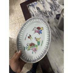 六七十年代的老景德镇粉彩人物童子大盘，完整，如图所见发货__【7788