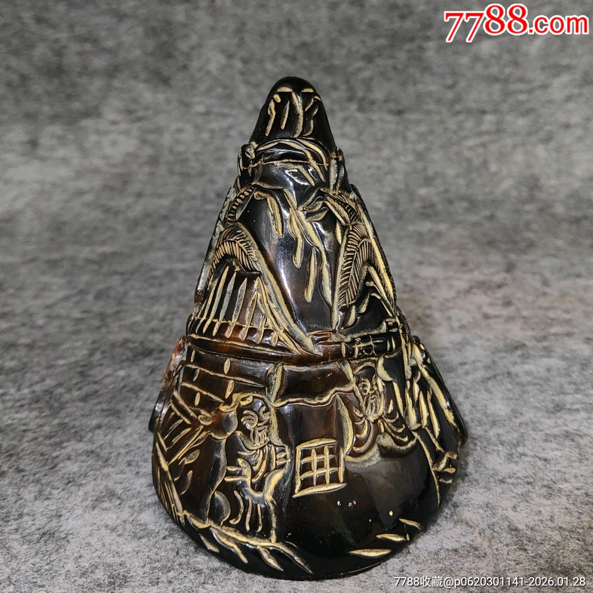 珍藏牛角尖选材上乘雕工精细刻画形象生老物件珍品__【7788模型收藏】