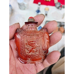 原味极美品纯天然牛角高浮雕凤凰底造型鼻烟壶一个__【7788宣传画收藏】