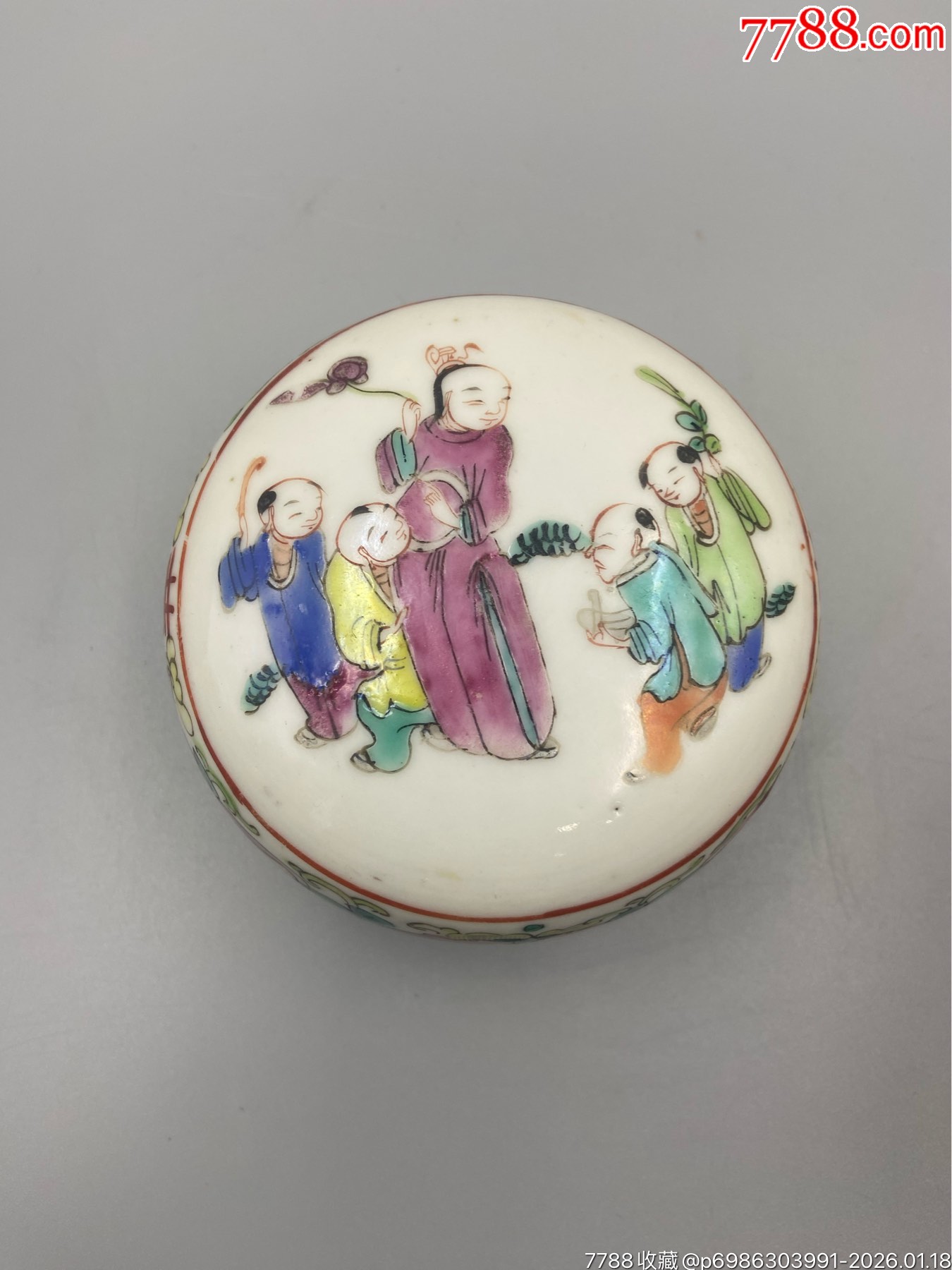 中国 清時代 五彩盒蓋清中晚期粉彩细路五子夺魁人物 中国 清時代 五彩