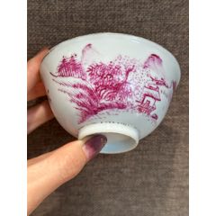 民國胭脂紅釉山水紋茶園