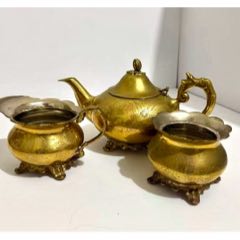 黃銅刻花茶具一套