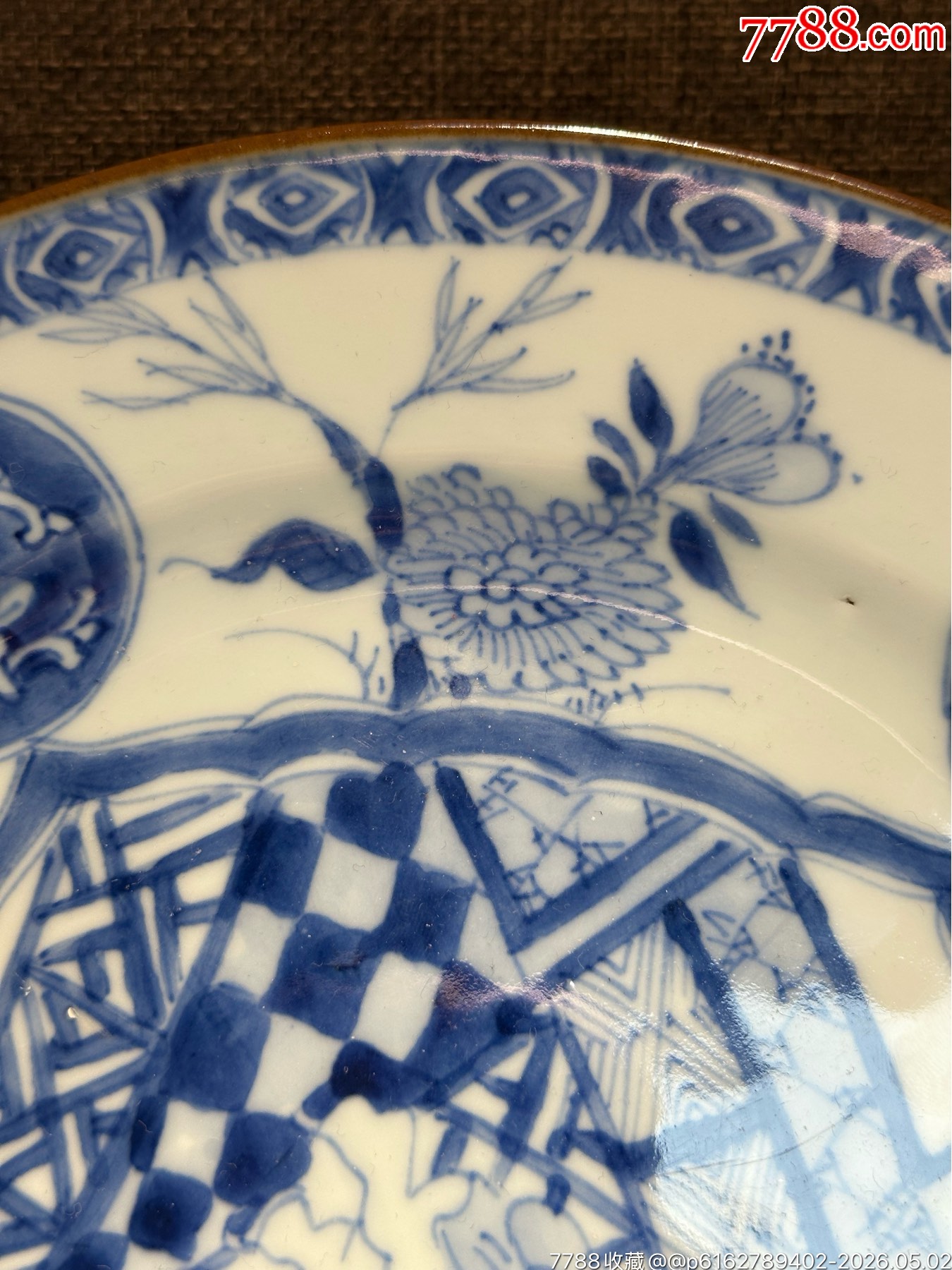清康熙青花花卉紋開窗持荷童子博古紋賞盤_價(jià)格1202元_第5張_