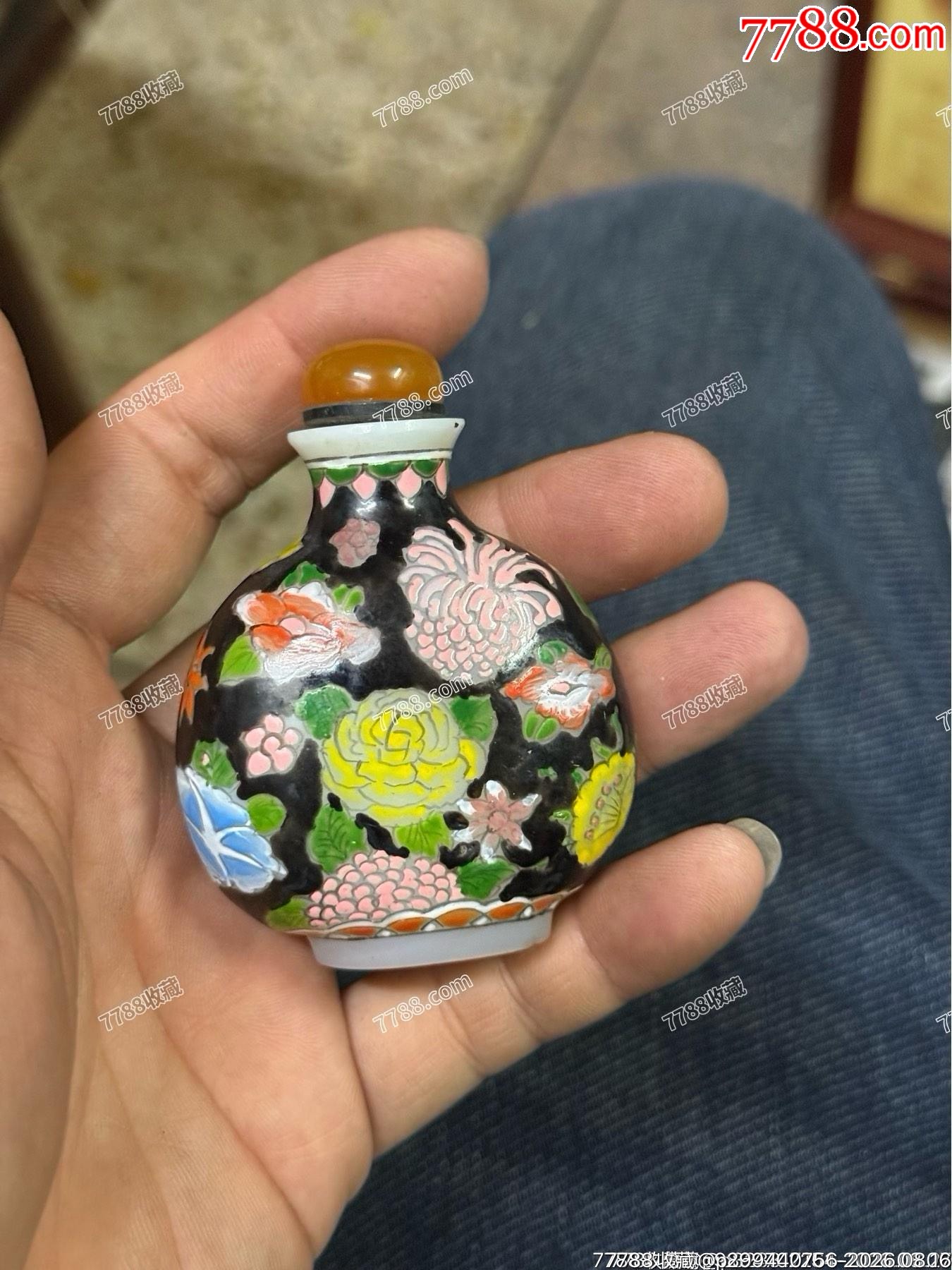 古月轩老粉彩珐琅彩花卉纹鼻烟壶，完整-鼻烟壶-7788旧书网