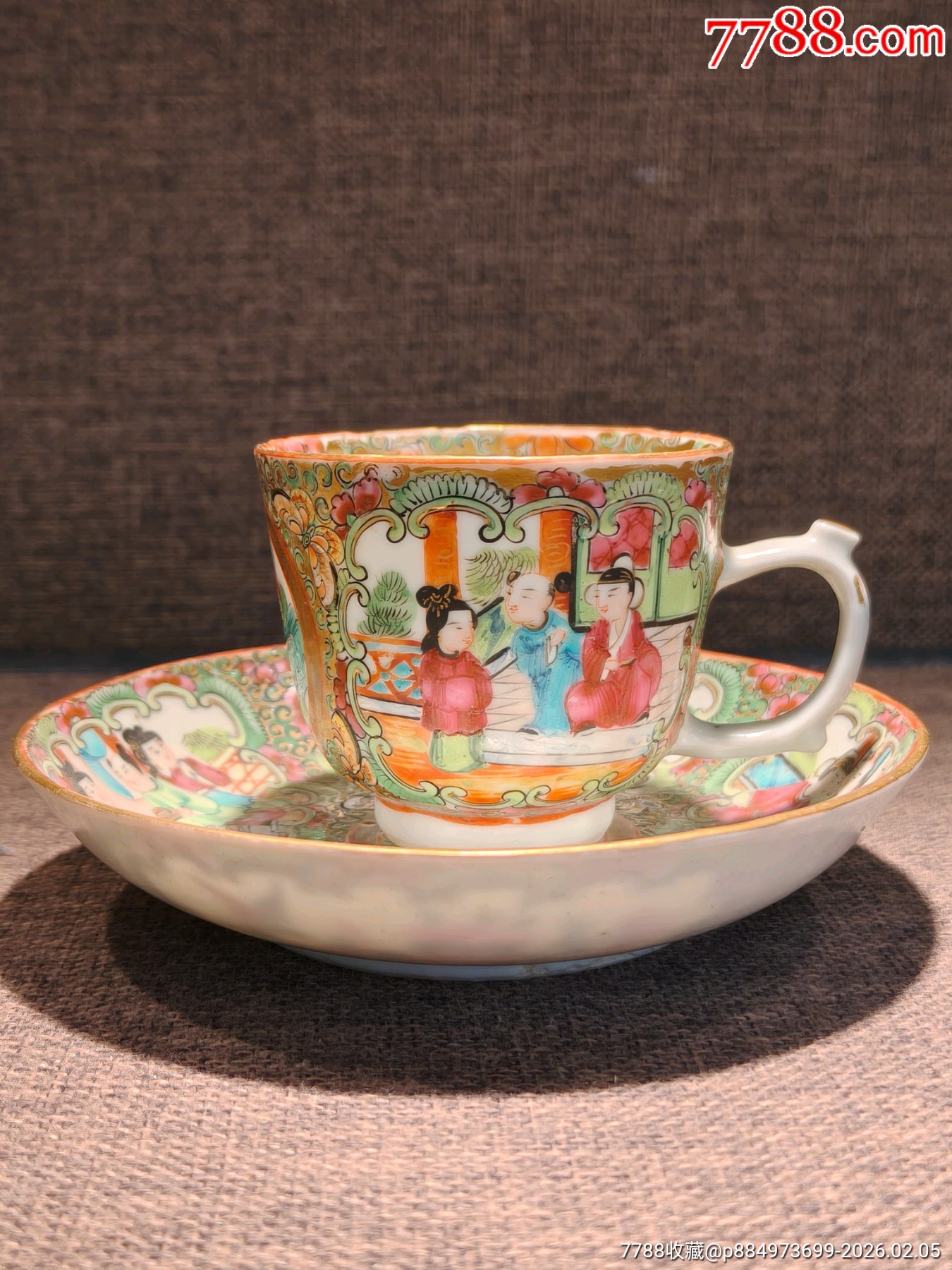 清同治廣彩西廂記花鳥人物杯碟套_價格706元_第2張_