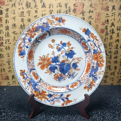 清康熙青花礬紅描金牡丹紋盤