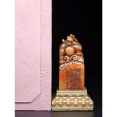 一件寿山中坂银裹金田黄冻石“松下雅聚”摆件23.9g满雕，大开门重器__