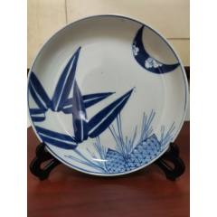 中国美術 青花 山水舟紋 盤 φ20.5cm 嘉慶年製(K-LC657) 全品）清代乾隆晚期至嘉庆青花山水罐品相：品相如图全品尺寸：高17.5cm