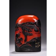 珍品旧藏．篆刻家昌硕作。精品寿山石田黄级（硬料）田黄石山水人物故事