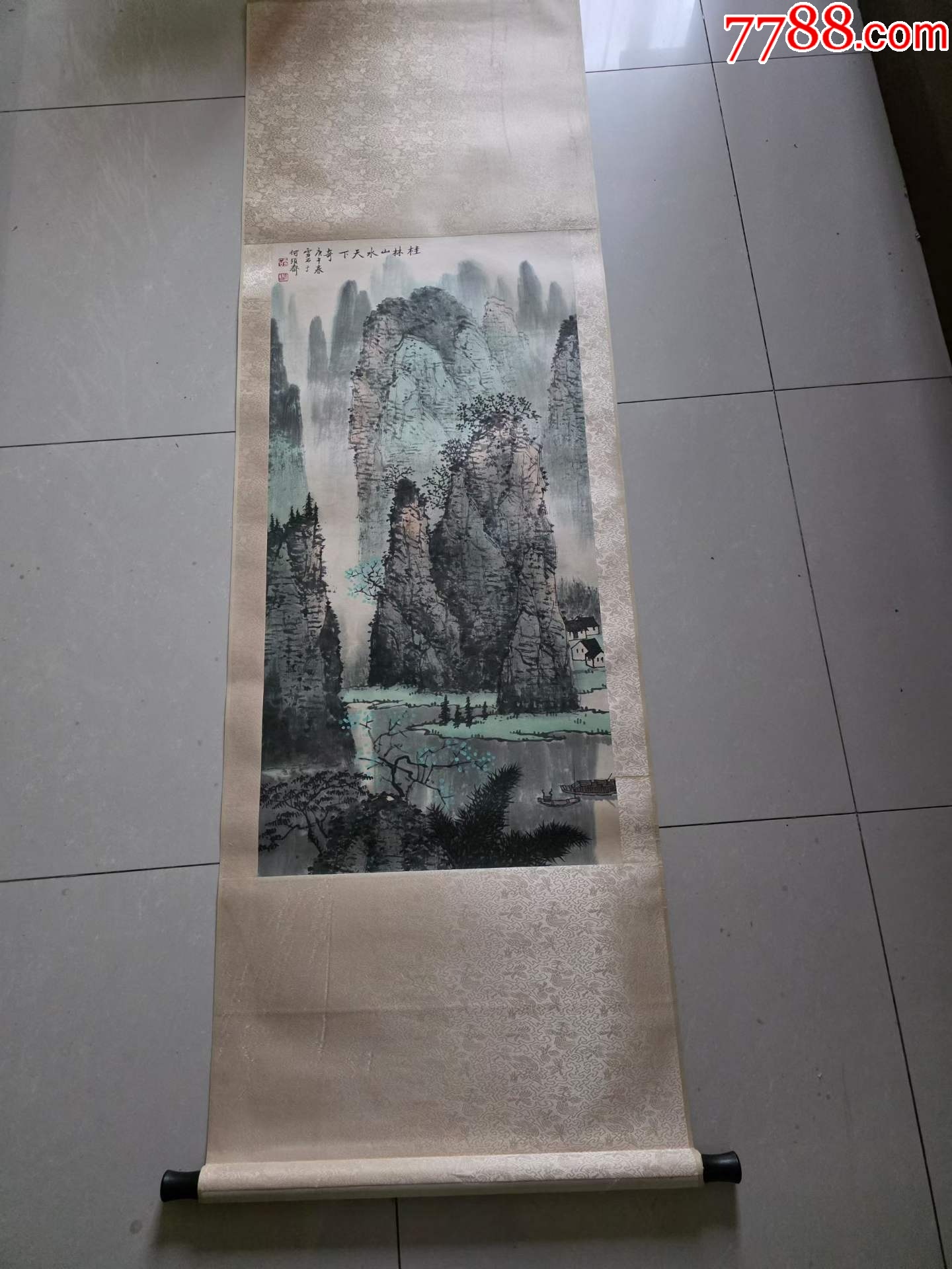 中国古美術・白雪石款・仙縁福地・四尺横幅掛軸・純手描き・文房置物・水墨画・宣紙 白雪石作品__【7788印章收藏】