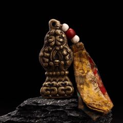 旧藏老纯铜镶嵌玉石宝石灵芝如意品相保存完好造型独特别致重320克