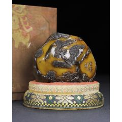 古美術 天然石 玉 彫刻 秘藏 寿山石 黄皮紅田黄石 彫刻 博意 置物 天然石 手彫 篆刻 極細工