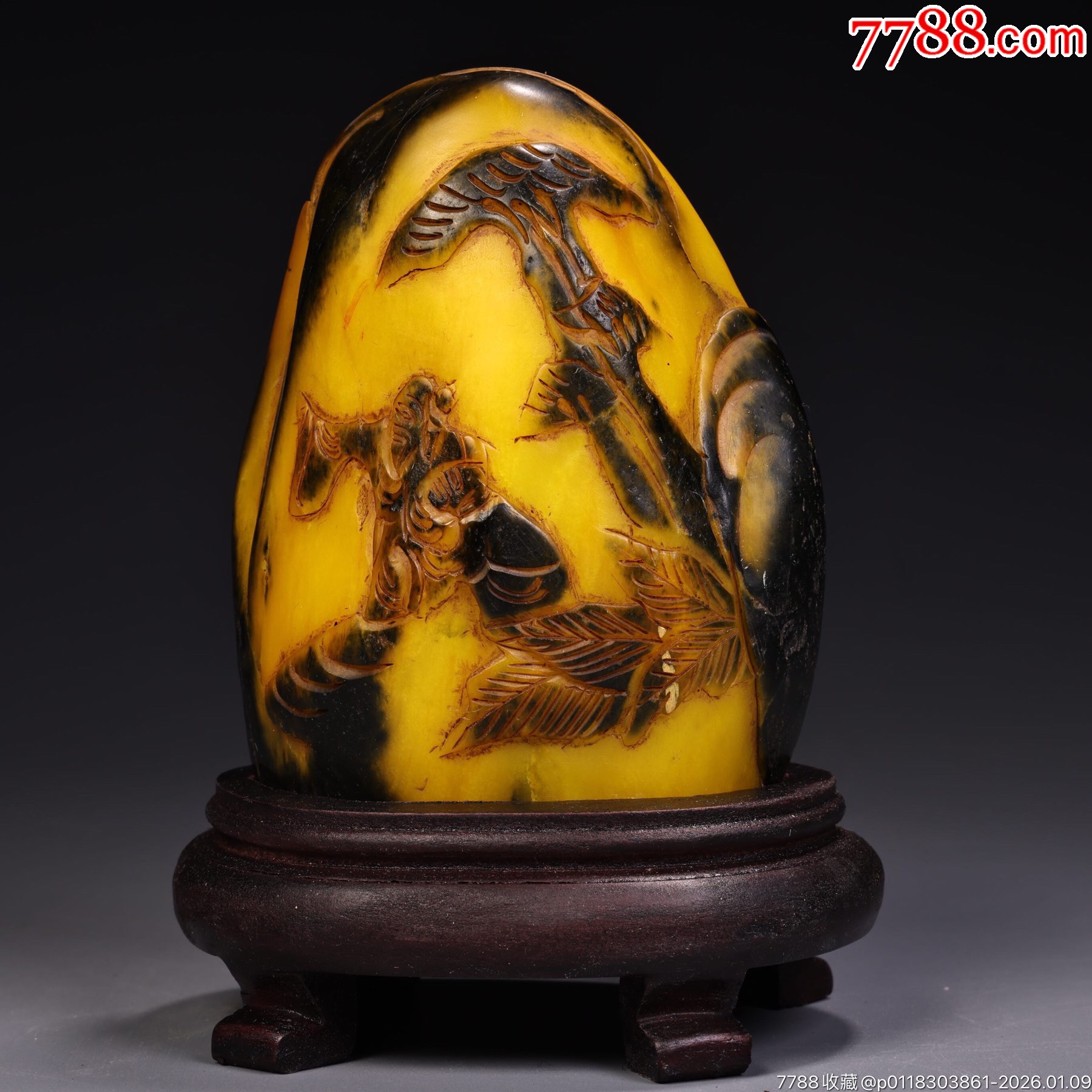 珍品旧藏收极品高浮雕寿山石田黄级乌鸦皮原石山子印章雕工精湛款式精美