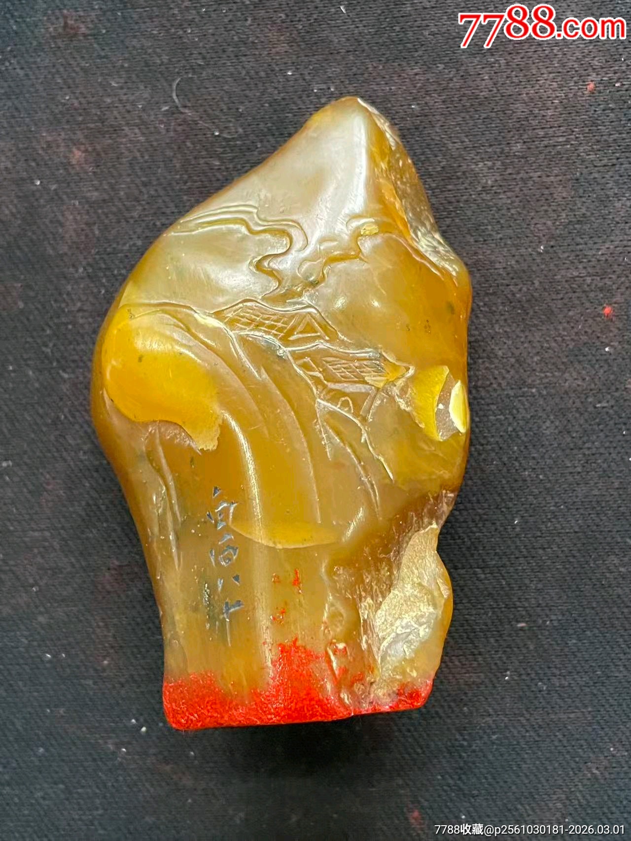 田黄石雕刻人物老印章__【7788紫砂壶】