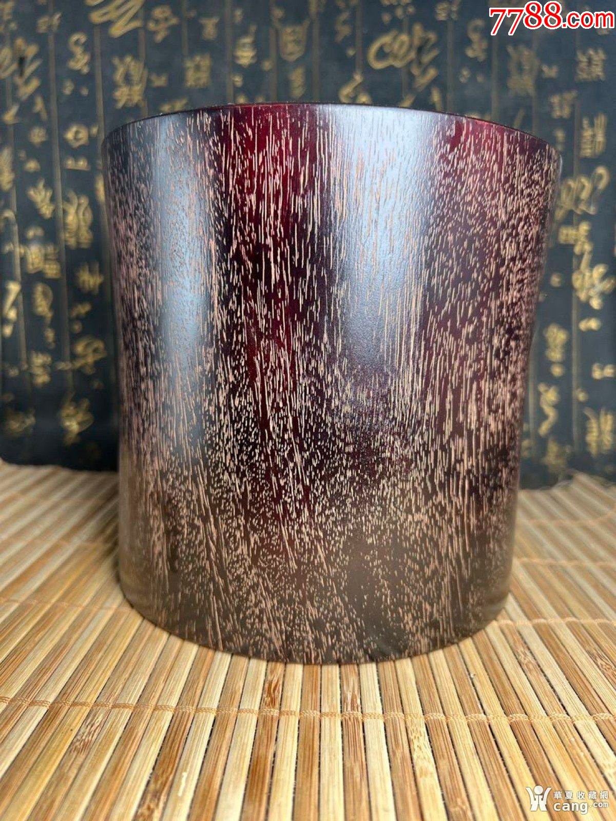 印度小叶紫檀满牛毛纹金星老料大笔筒15x1.5重两斤多-木雕摆件-7788收藏