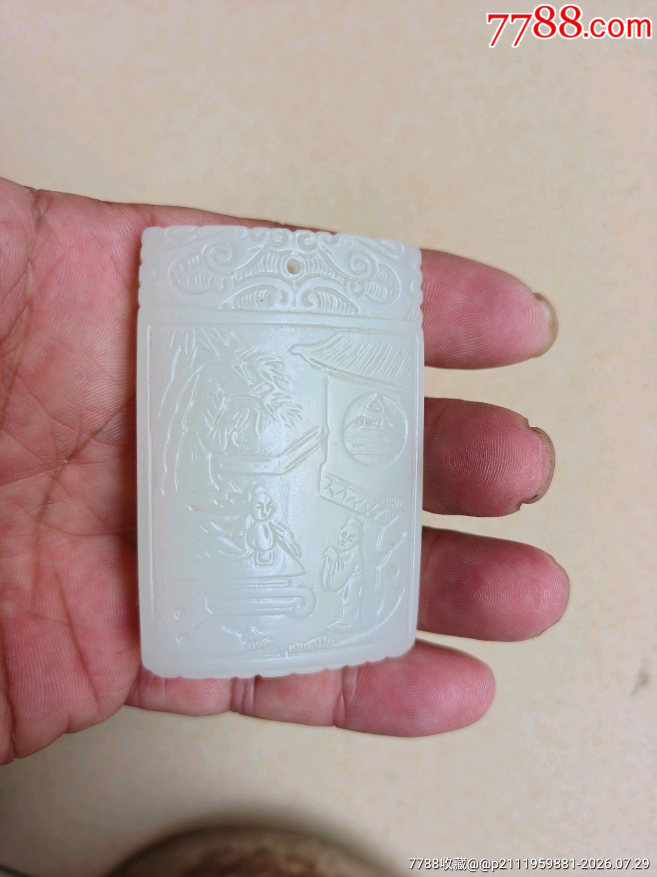 中古 和田玉 荷塘鴛鴦彫刻 玉牌 鳥文 花卉文 浮彫佩飾 天然石 CL0131