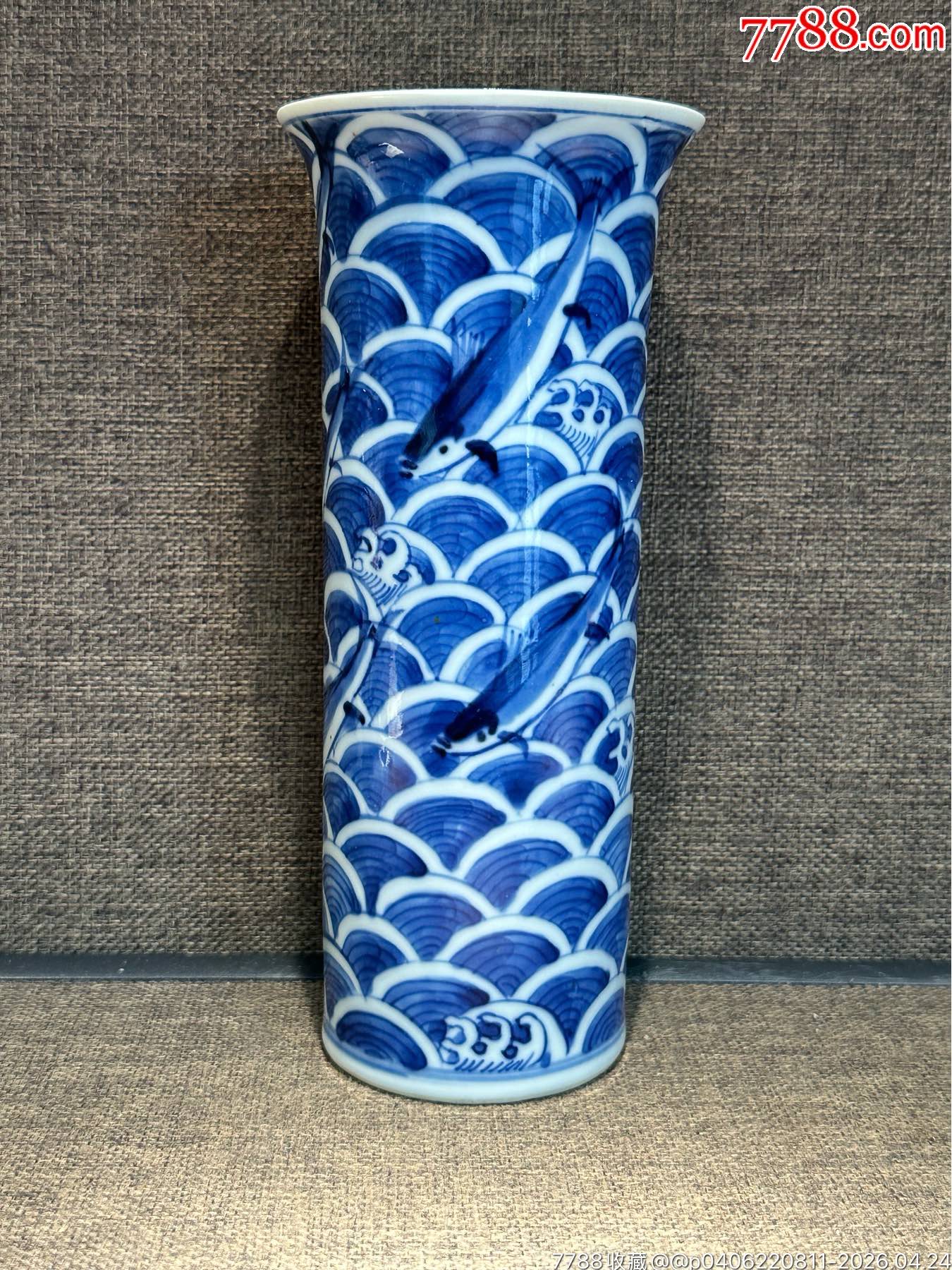 清光緒青花留白魚藻紋花觚_價格1922元_第2張_