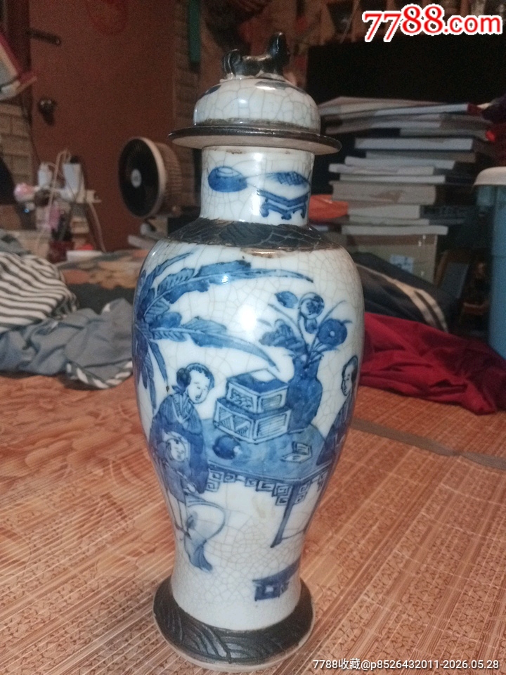 清代哥釉青花仕女瓶_價格2500元_第1張_