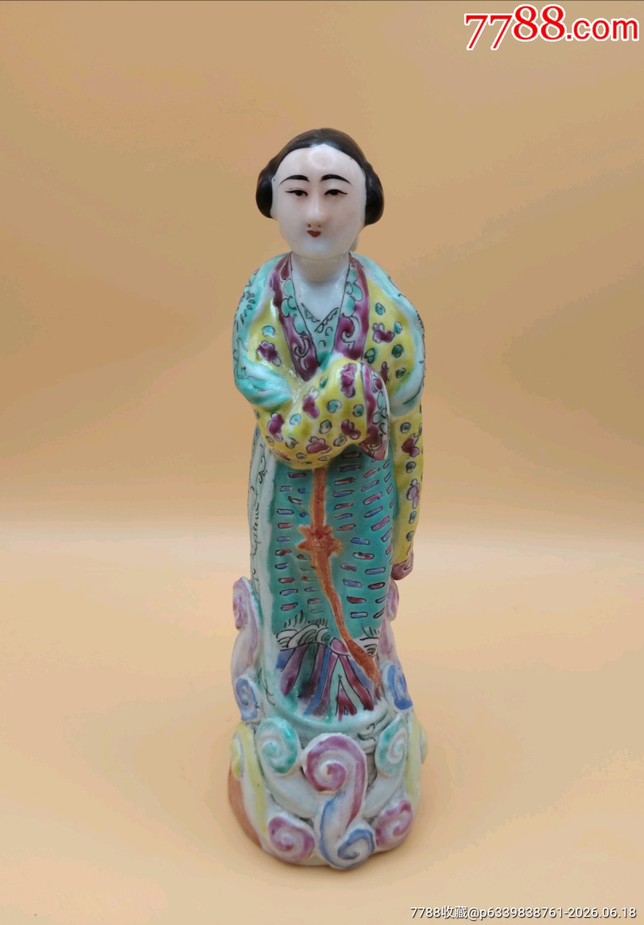 美國回流晚清民國細(xì)路粉彩仕女人物瓷塑品相：全品尺寸：如圖_價格898元_第1張_