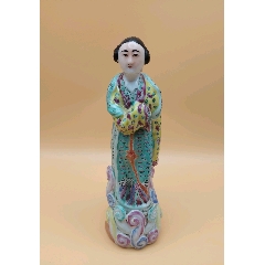 美國(guó)回流晚清民國(guó)細(xì)路粉彩仕女人物瓷塑品相：全品尺寸：如圖