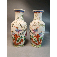 民國(guó)粉彩花鳥(niǎo)紋賞瓶一對(duì)(zc44743225)