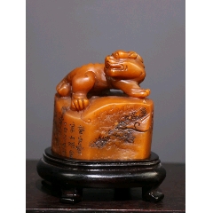 美術品 中国古美術□清代時期 石如作 壽山田黄石彫 460g 山水人物紋 古