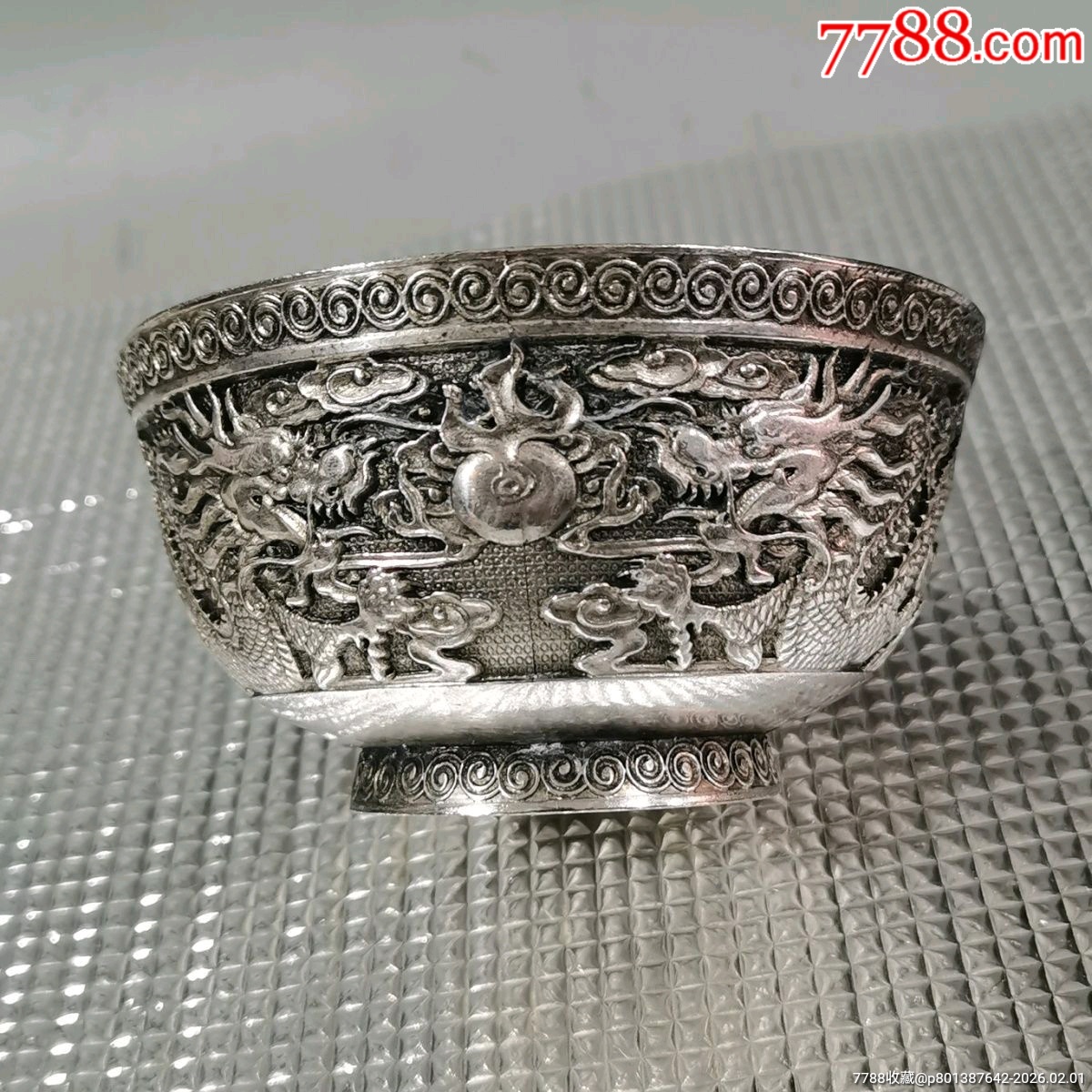 镀银双龙戏珠碗-碗/盘/碟-7788打火机收藏