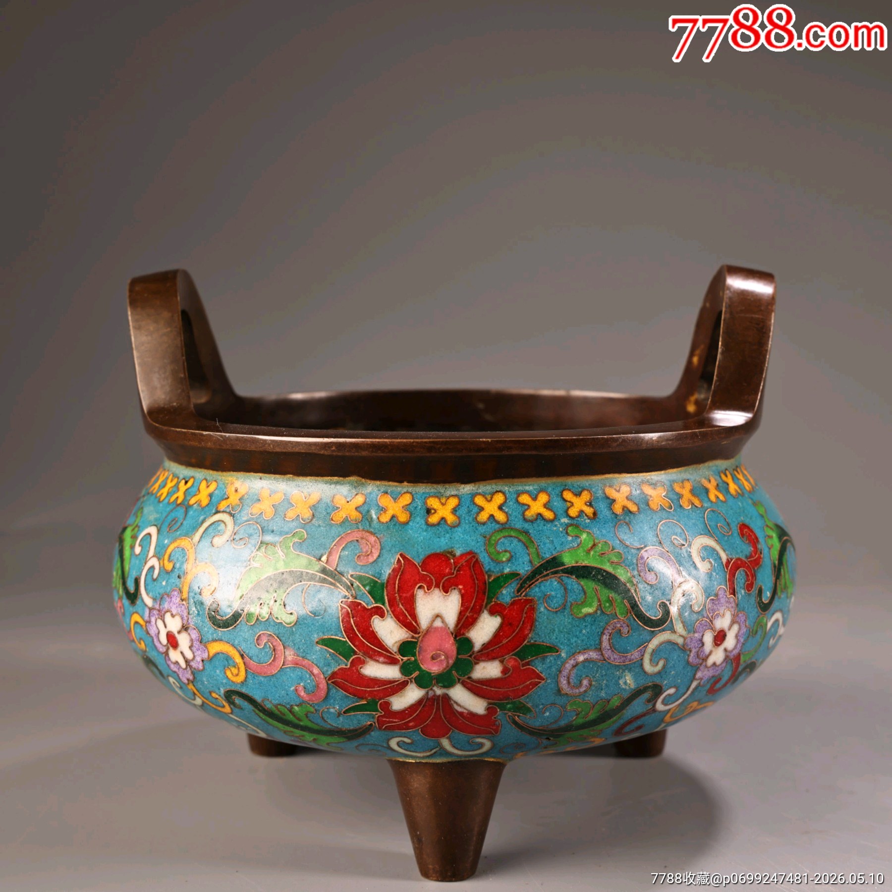 珍品旧藏收纯铜全铜高浮雕錾刻景泰蓝掐丝珐琅彩香炉工艺精湛器形款式