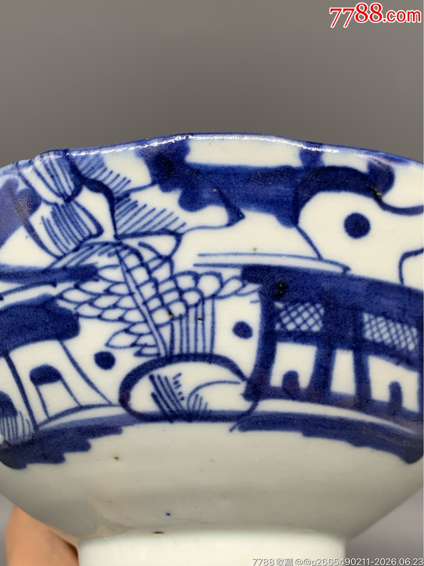 清咸豐青花山水亭臺樓閣攜琴訪友花口碗_價(jià)格181元_第5張_