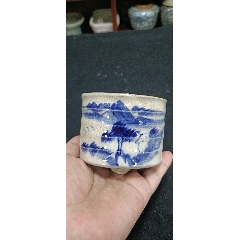 清乾隆豆青釉青花山水纹碗__【7788收藏】