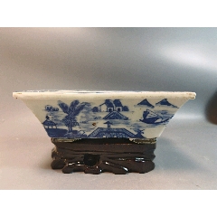 清中晚期青花山水紋水仙盆